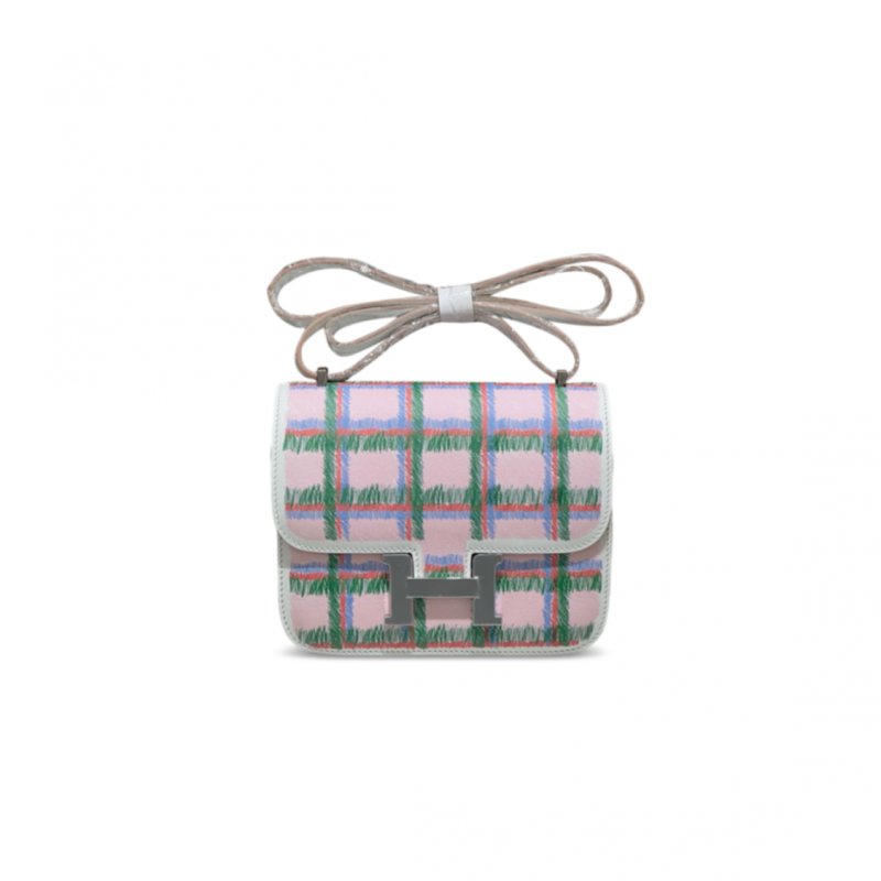 (image for) HERMES CONSTANCE 18 TARTAN MAUVE PALE SWIFT PALLADIUM HARDWARE (18*15*4cm)