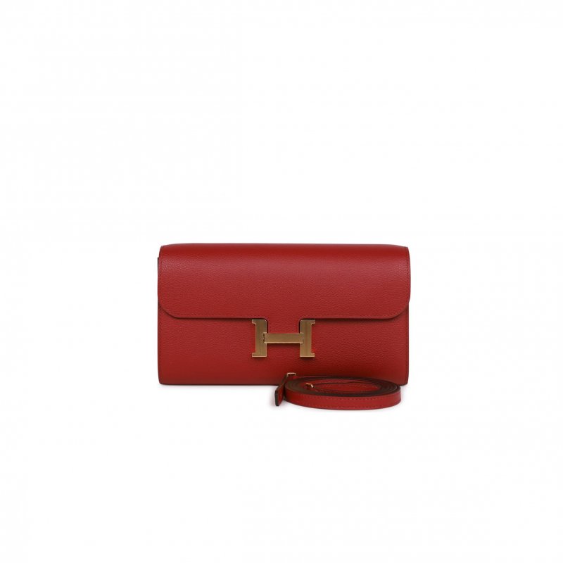 (image for) HERMES CONSTANCE WALLET TO GO ROUGE GRENAT EVERCOLOR GOLD HARDWARE (20*11*4cm)