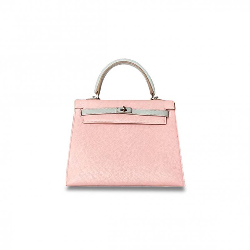 (image for) HERMÈS KELLY 25 CHEVRE 3Q PINK WITH PEARL GRAY SILVER BUCKLE (25*17*7cm)