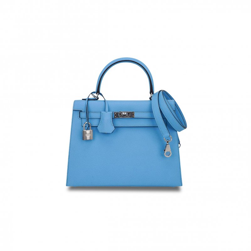 (image for) HERMÈS KELLY SELLIER 25 BAG BLUE CELESTE PALLADIUM EPSOM LEATHER (25*17*7cm)