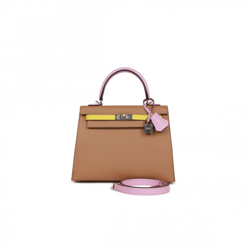 (image for) HERMES KELLY SELLIER 25 TRI-COLOR CHAI, LIME AND MAUVE SYLVESTRE EPSOM PALLADIUM HARDWARE(25*17*7cm)