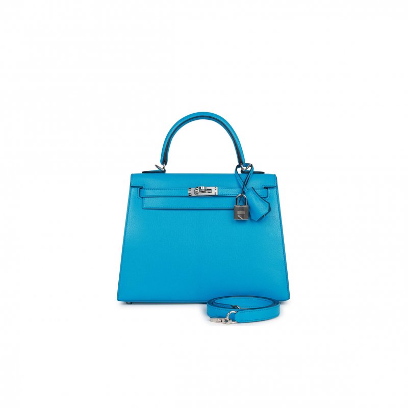 (image for) HERMES KELLY SELLIER 25 BLEU FRIDA CHEVRE PALLADIUM HARDWARE (25*17*7cm)