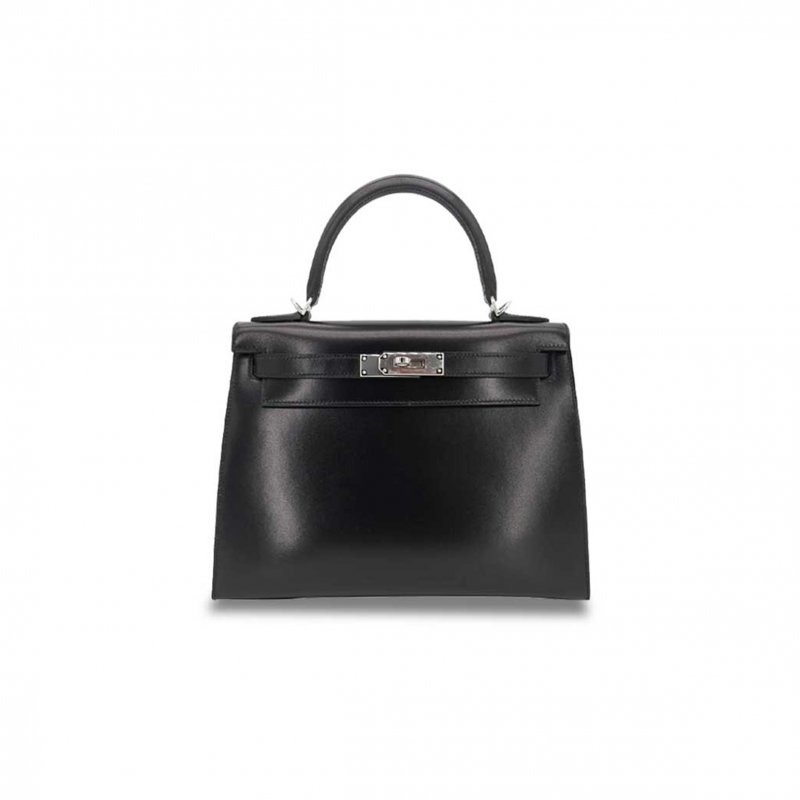(image for) HERMÈS KELLY 28 SELLIER BLACK BOX CALF LEATHER PALLADIUM HARDWARE (28*22*10cm)