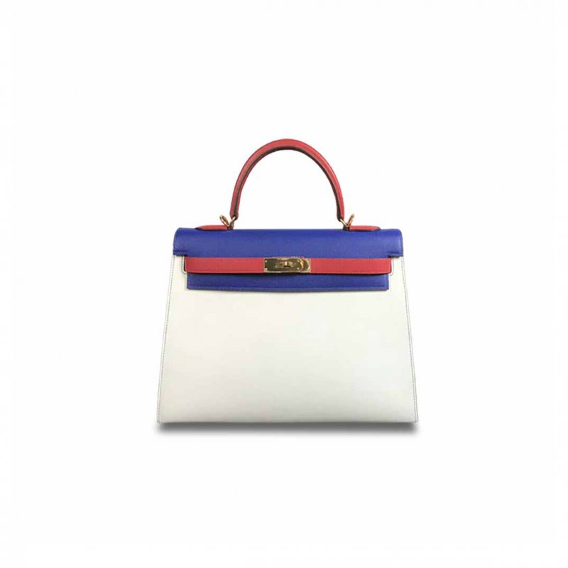 (image for) HERMÈS KELLY 28 ELECTRIC BLUE WITH WHITE AND CHINESE RED GOLD BUCKLE (28*22*10cm)