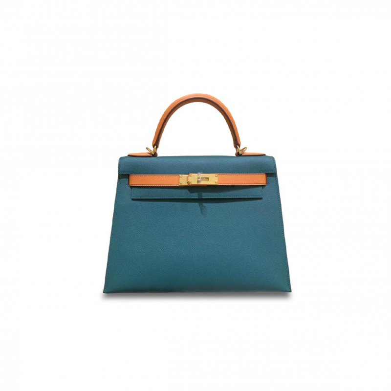 (image for) HERMÈS KELLY 28 EPSOM MALACHITE GREEN AND ORANGE GOLD BUCKLE (28*22*10cm)