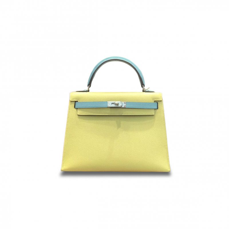 (image for) HERMÈS KELLY 28 EPSOM CHICK YELLOW AND MACARON BLUE SILVER BUCKLE (28*22*10cm)