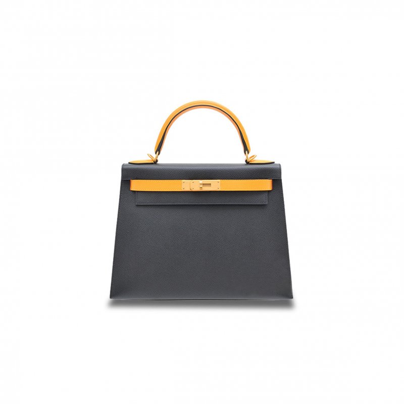 (image for) HERMÈS KELLY 28 EPSOM PEWTER GRAY AND SUN YELLOW (28*22*10cm)