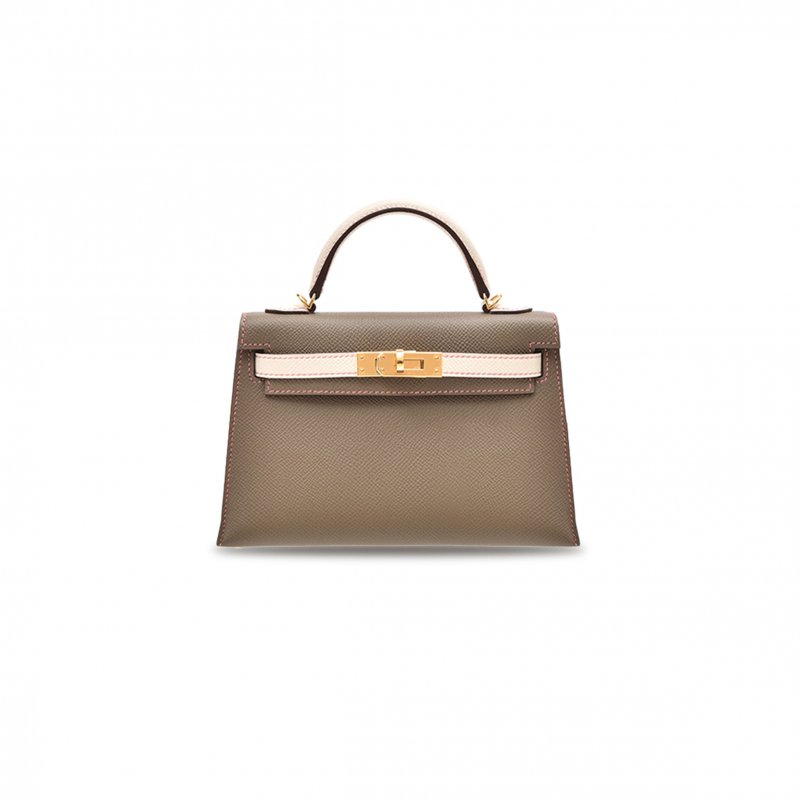 (image for) HERMÈS MINI KELLY II EPSOM ELEPHANT GRAY AND MILKSHAKE WHITE GOLD BUCKLE (19*12*5.5cm)