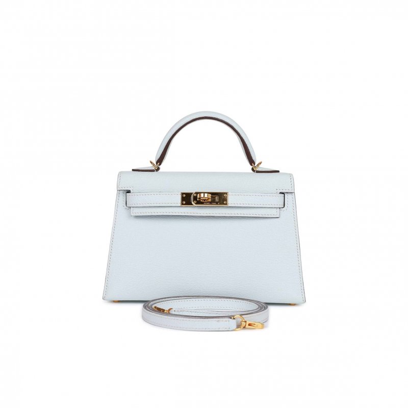(image for) HERMES MINI HERMES KELLY SELLIER 20 BLEU BRUME CHEVRE GOLD HARDWARE (19*12*5.5cm)