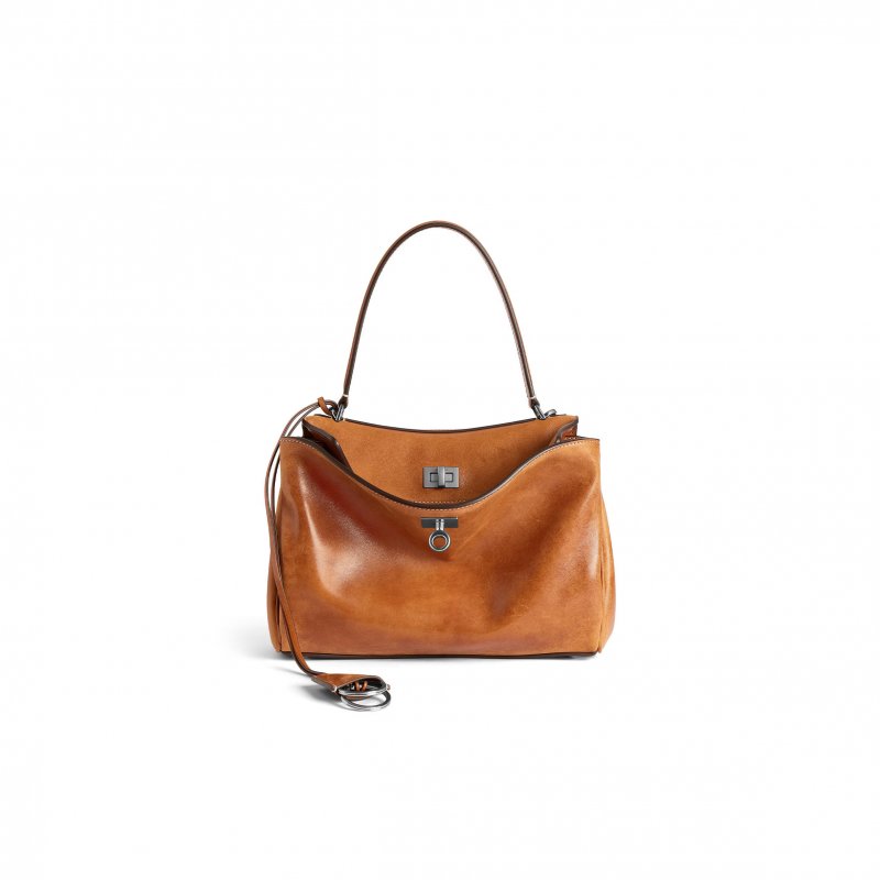 (image for) BALENCIAGA WOMEN'S RODEO HANDBAG SMALL IN TAN COWBOY 7897792ABP72753 (27*20*10cm)