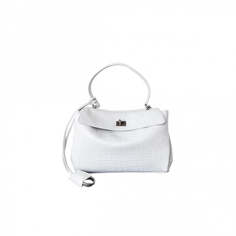 (image for) BALENCIAGA WOMEN'S RODEO SMALL HANDBAG CROCODILE EMBOSSED IN WHITE 7897022AA5L1200 (28.9*20*9.9)