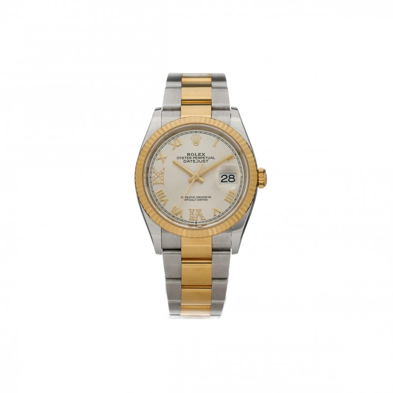 (image for) ROLEX STAINLESS STEEL 18K YELLOW GOLD DIAMOND 36MM OYSTER PERPETUAL DATEJUST WATCH SILVER ROMAN 126233