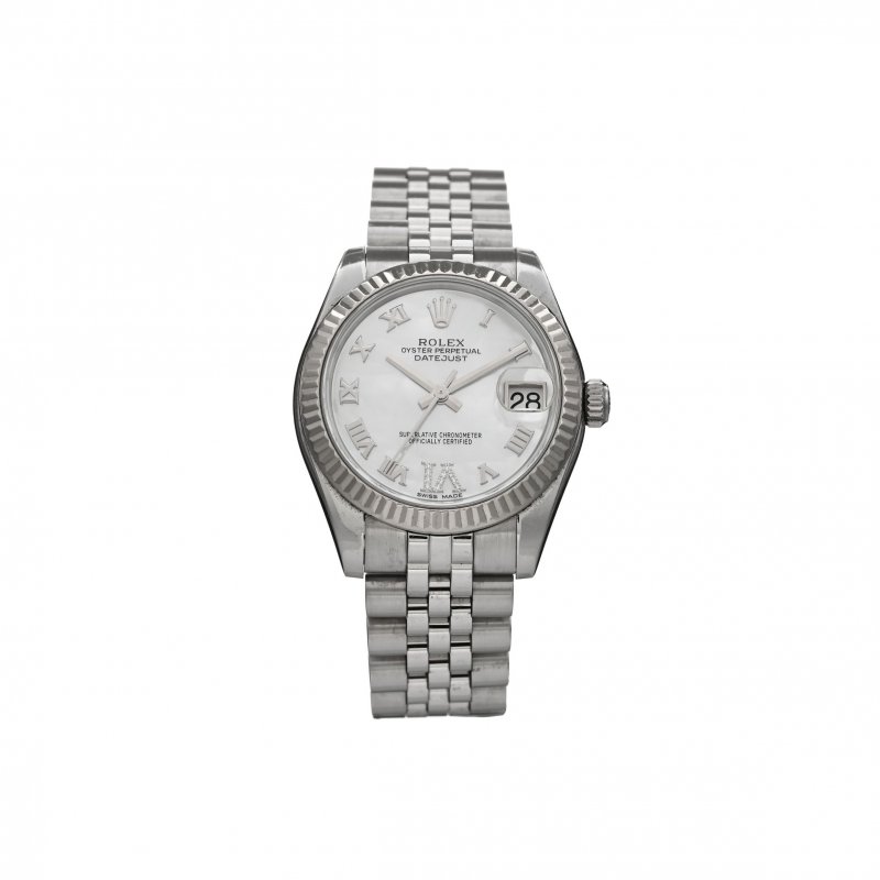 (image for) ROLEX STAINLESS STEEL 18K WHITE GOLD DIAMOND MOTHER OF PEARL 31MM OYSTER PERPETUAL DATEJUST WATCH ROMAN 178274