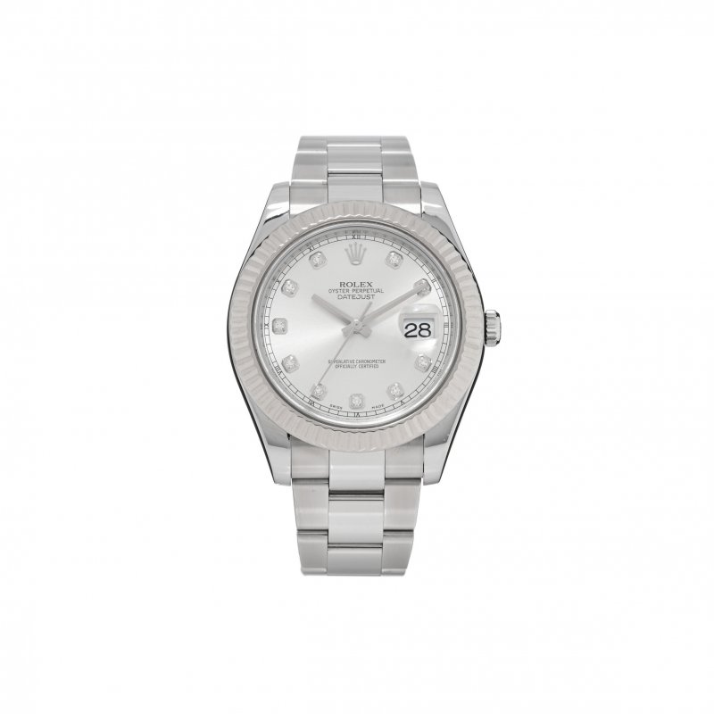 (image for) ROLEX STAINLESS STEEL 18K WHITE GOLD DIAMOND 41MM OYSTER PERPETUAL DATEJUST WATCH SILVER 116334