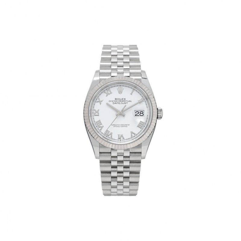 (image for) ROLEX STAINLESS STEEL 18K WHITE GOLD 36MM OYSTER PERPETUAL DATEJUST WATCH WHITE ROMAN 126234