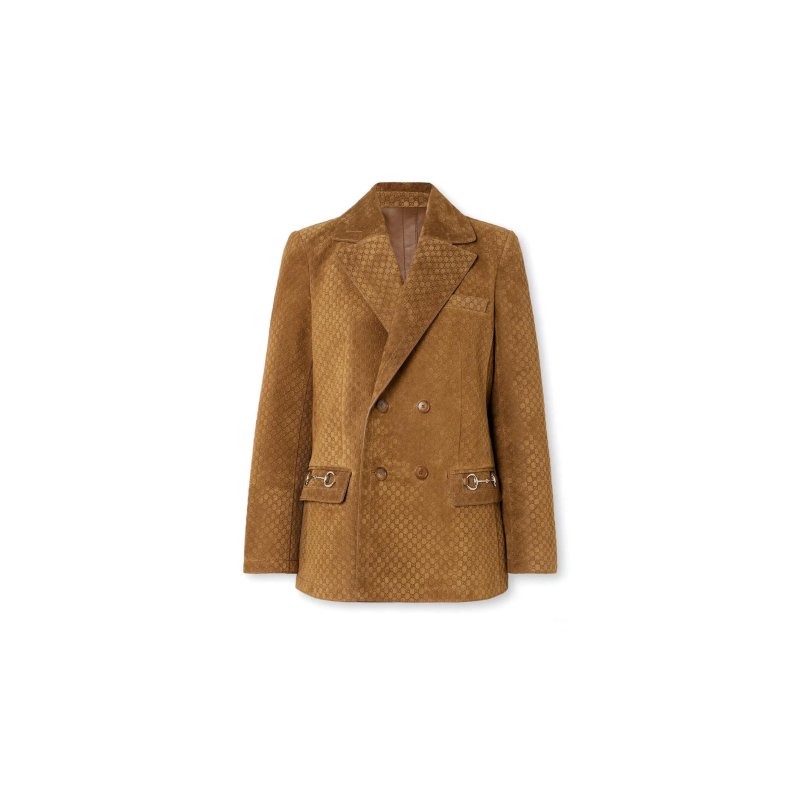 (image for) GUCCI DOUBLE-BREASTED SUEDE BLAZER WITH HORSEBIT DETAIL 815833