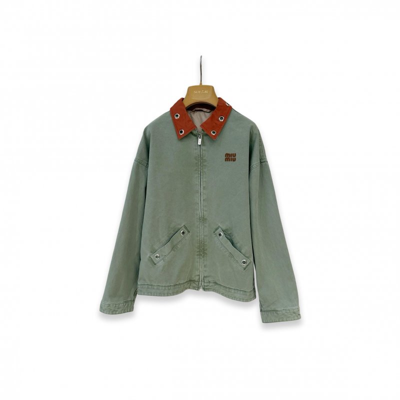 (image for) MIU MIU CONTRAST COLLAR ZIP-UP JACKET